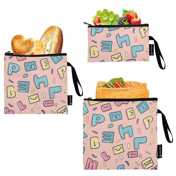 Haosy 3 Pack Reusable Ziploc Bags BPA Free Healthy Food Storage Bag Leakproof Sandwich Snack Freezer Bags Cartoon Letter and Character