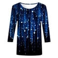 thumbnail image 3 of Conairie Carnival Sparkly Tops For Women Going Out 3/4 Sleeve Round Neck Sequin T Shirt Fashion Floral Print Casual Breathable Party Shiny Blouses Pullover Outfits Blue XXXL, 3 of 4
