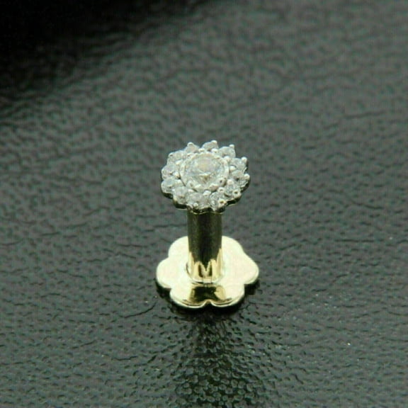 Round Cut Lab Created Diamond Screw On Stud Nose Pin Piercing 14K Yellow Gold Plated