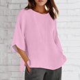 thumbnail image 2 of QHWAUAKFBN T Shirts For Women Loose Fit Summer 3 Of 4 Sleeve Crew Neck Floral Printed Loose Linen Tunic Tee Blouse Tshirts Top, 2 of 5