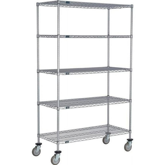 Global Industrial C24305PEP5 Nexel 5 Shelf Truck, Nexelate 30 x 24 x 60 in. - Polyurethane Swivel Casters - Silver