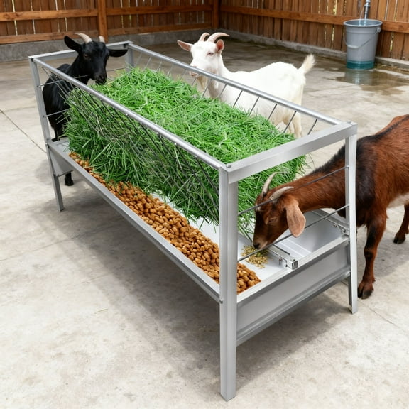 Durable Galvanized Ranch Feeder, 77Gal Total Capacity, Reinforced Steel Frame Goat Feed Dispenser, for All-Season Use, Horse, Goat, Farm​