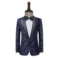 thumbnail image 2 of Traje de hombre con lentejuelas que cambian de color, para bar, discoteca, actuación en el escenario, presentador, cantante, chaqueta azul marino, 2 of 5