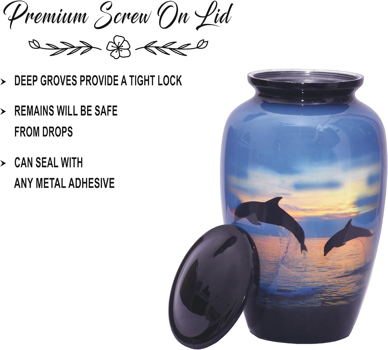 World Bazaar Dolphins Funeral Cremation Urn Large Burial Urn for Human Ashes Adult Memorial urn Large Size with Velvet Bag, Multicolor, (Adult (200 lbs)