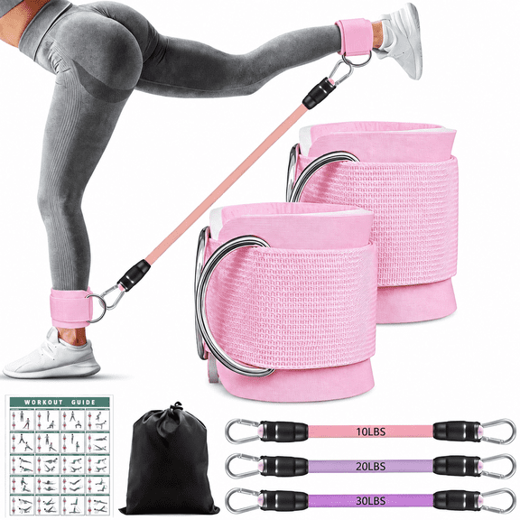 KOYMISKU Ankle Resistance Bands with Cuffs, Ankle Bands for Working Out, Leg and Glute Exercise Equipment for Kickbacks, Home Gym Workout Bands for Women