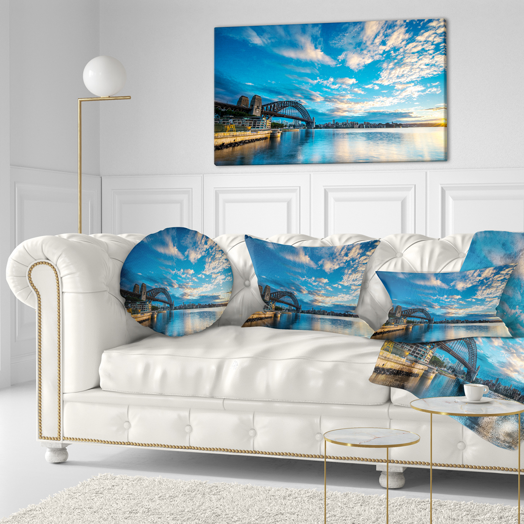 Designart Sunrise from Sydney Harbor Bridge - Seashore Throw Pillow - 12x20