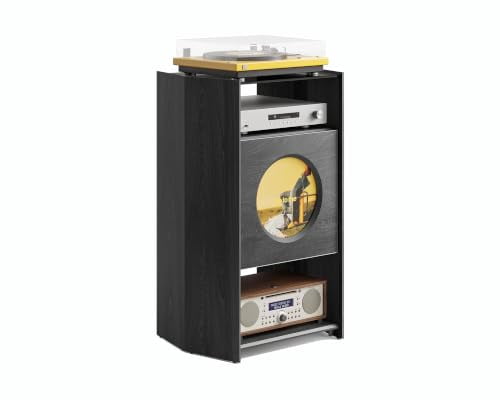 FITUEYES Picasso 4-Tier Record Player Stand with Album Display and Vinyl Record Storage, Black