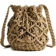 thumbnail image 1 of Xiao Hua Bolso de mano tipo cubo con cordón para mujer, bandolera de paja tejida, bolso de playa, 1 of 5