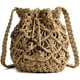 thumbnail image 1 of Xiao Hua Bolso de mano tipo cubo con cordón para mujer, bandolera de paja tejida, bolso de playa, 1 of 5