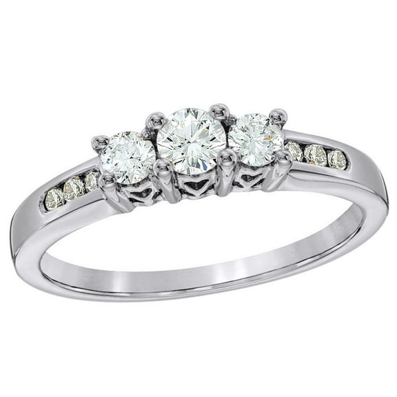 White Natural Diamond Past Present Future Engagement Ring in 14K Solid Gold (0.5 cttw)