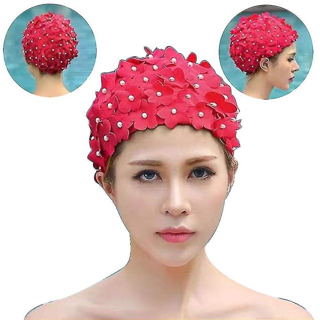 Gorro de baño YUANXCMXG con Flores vintage rojo