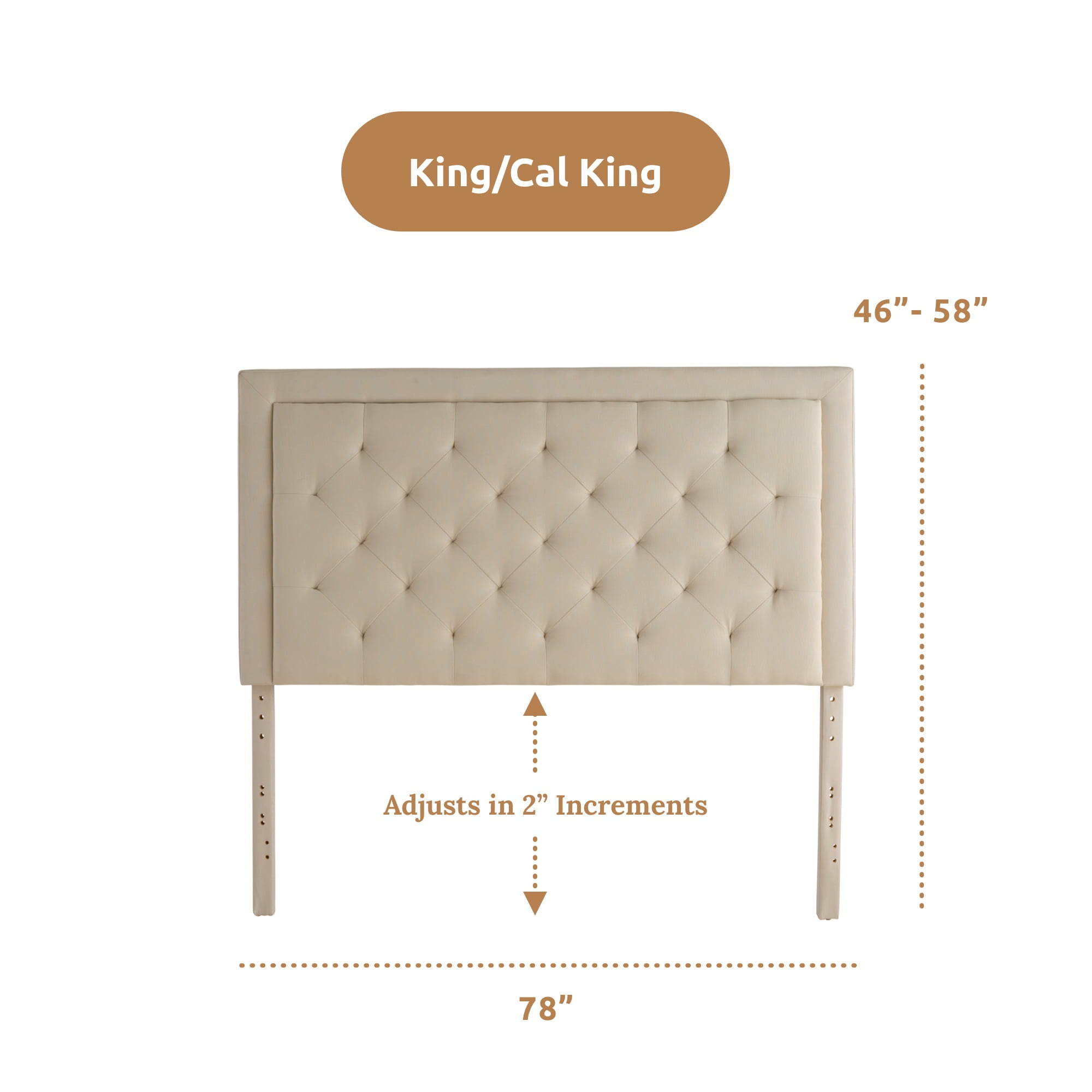 Rest Haven Medford Rectangle Upholstered Headboard with Diamond Tufting, King, Cream