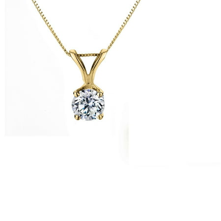 Genuine 1/2 Carat Natural Solitaire Round Cut Diamond 4 Prong Pendant Necklace In 14K Yellow Gold