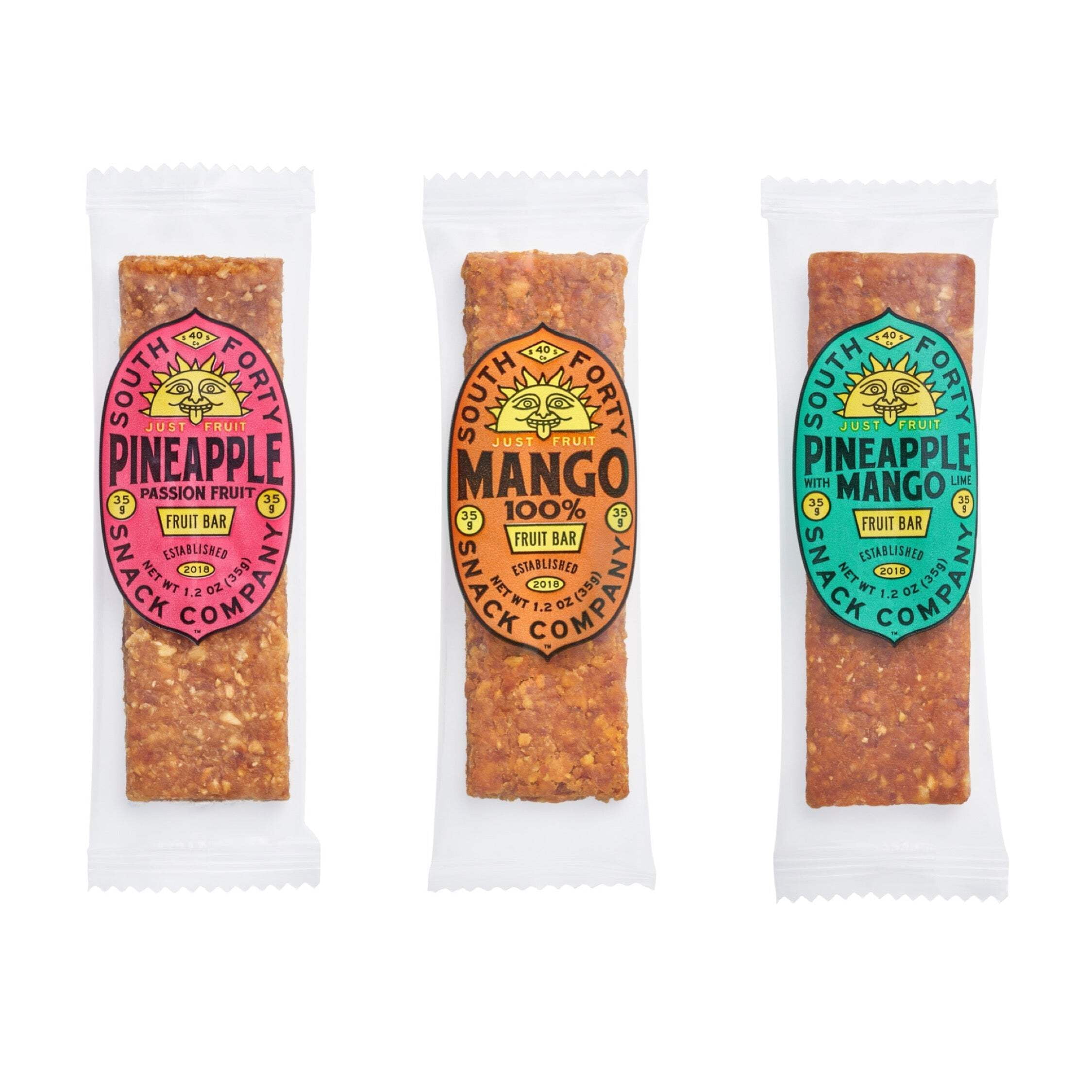 South 40 Snacks Tropical Chewy Dried Fruit Bars, Variety Mix of 3, 18 pack