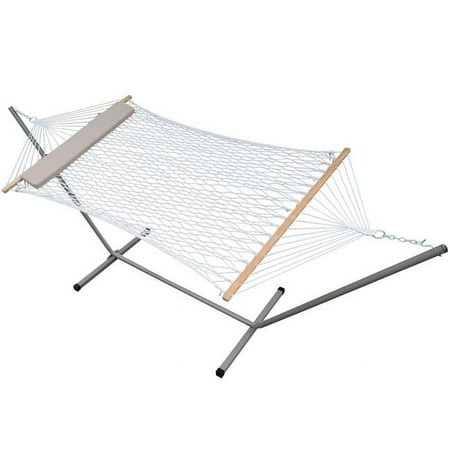 UPC: 0028929625098 | Algoma HM006098T Rope Hammock with Steel Stand & Pillow White