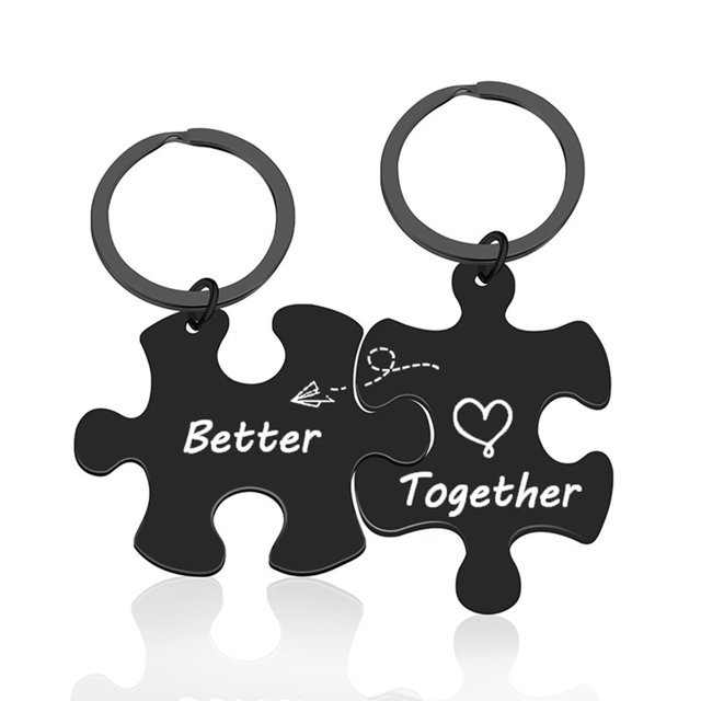 Kkkded Couple Keychain 2-Pcs Couple Keychain & Necklace, Together Better Puzzle. DIY Key Ring & Pendant.