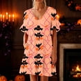 thumbnail image 2 of FAHXNVB Women's Halloween Nightgowns Ghost Pumpkin Print V Neck Mini Sleepshirts Ruffle Short Sleeve Loungewear PJs Dress with Pocket S-XXL, 2 of 4