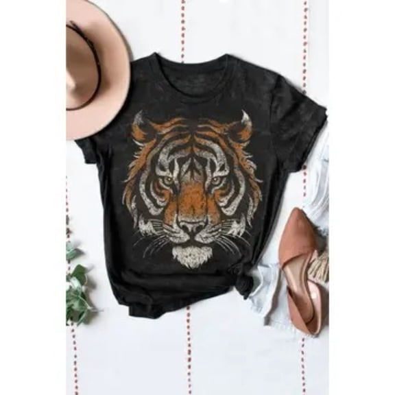 Wo Casual Distressed Tiger Graphic Vintage Grunge Y2k Cotton Men's Women's Unisex T-Shirt