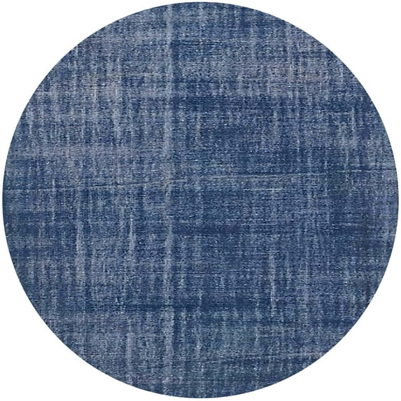 Ahgly Company Machine Washable Indoor Round Industrial Modern Silk Blue Area Rugs, 5' Round