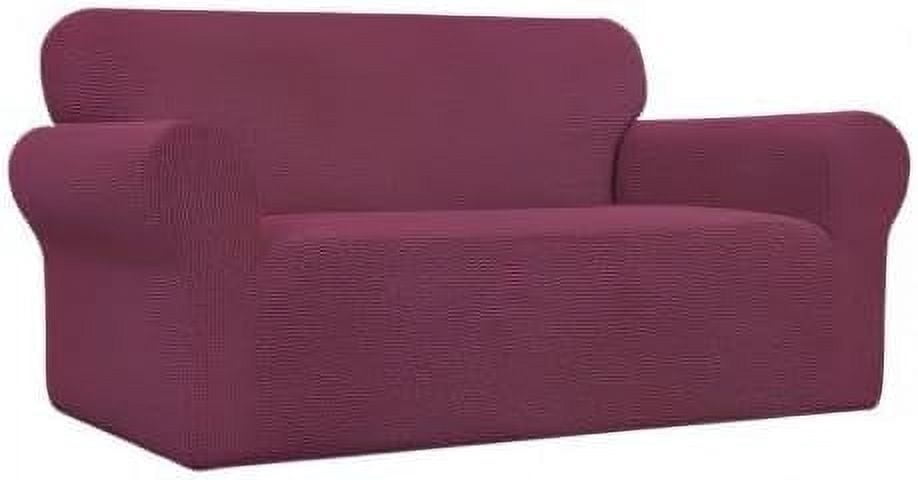 Stretch Oversized Loveseat Slipcover 1-Piece Sofa Cover Furniture Protector Couch Soft with Elastic Bottom for Kids Polyester Spandex Jacquard Fabric Small Checks ASH Rose