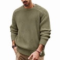 thumbnail image 2 of Man'S Crew Neck Chunky Knit Long Sleeve Pullover Sweater Light Green L, 2 of 9