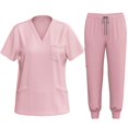 thumbnail image 2 of LYMAYTER S-2XL Women V-Neck Nurse Uniform Solid Color Washable Wear-Resistant Quick-Dry Top & Pants Medical Uniform, 2 of 9