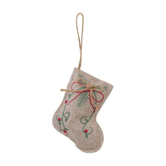 Wadada Christmas Decorations Indoor Tree Ornaments, 2pcs Burlap Farmhouse Xmas Ornaments, Tree Ball Bell Stocking Shaped Rustic Boho Country Decor for Home Office Family Party