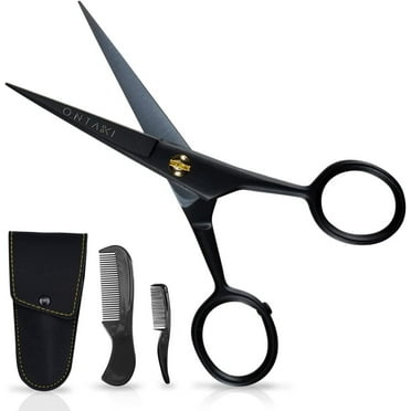 ONTAKI 5" Professional German Beard & Mustache Scissors Kit With 2 Comb & Carrying Pouch