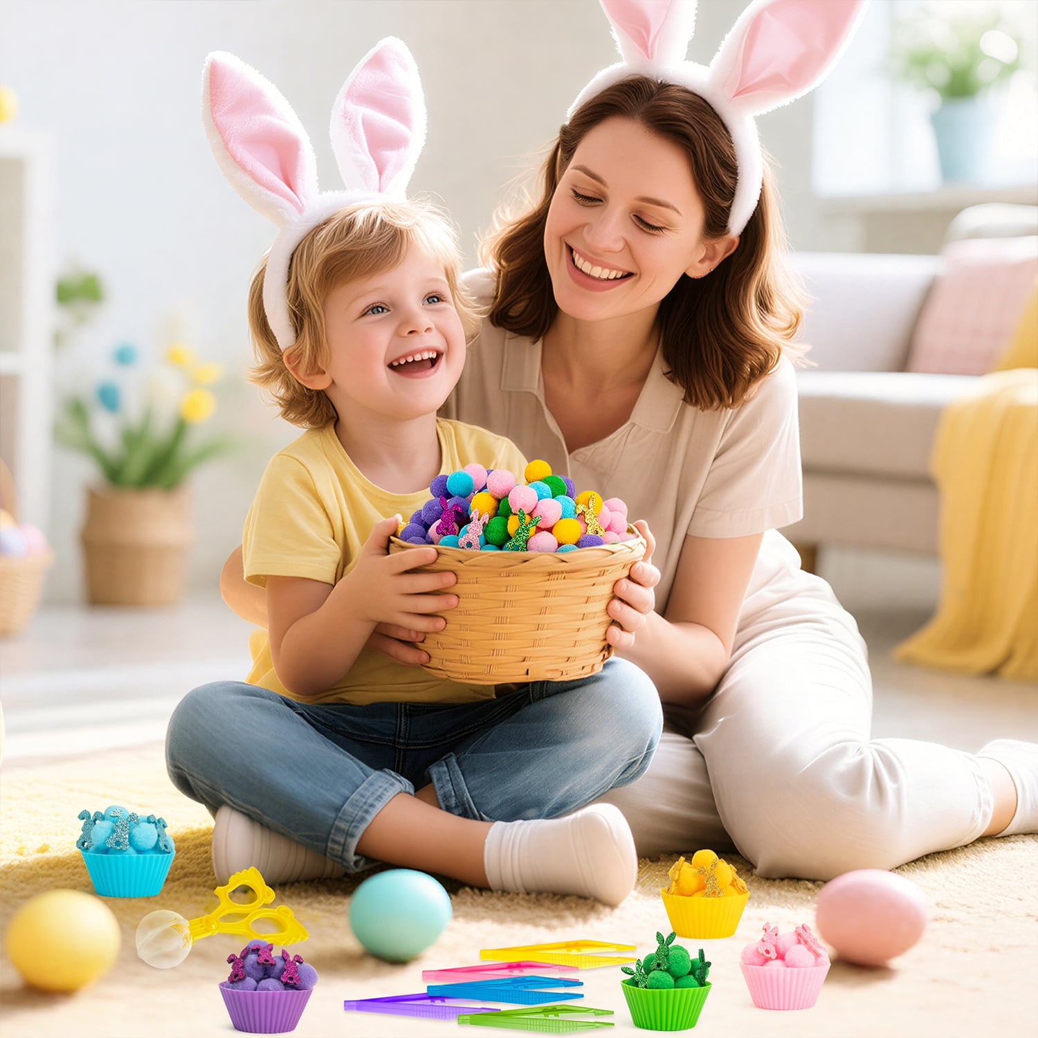 Easter Bunny Counting Sorting Toy Set for Easter Party Game Toy,268 Pieces (Fine Glitter)