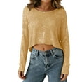 thumbnail image 2 of Womens Long Sleeve Sequined Tunic Top - Solid Color Crew Neck Party Sparkly Elegant Soft Breathable Fancy Evening Everyday Fashion Wear Yellow M, 2 of 7