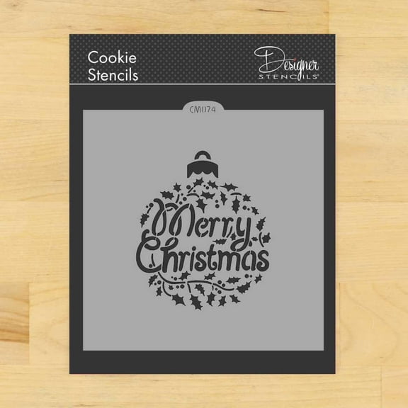 Merry Christmas Holly Ornament Cookie and Craft Stencil by Designer Stencils