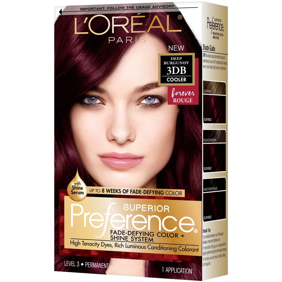 L'Oreal Paris Superior Preference Fade-Defying Shine Permanent Hair Color,  3DB Deep Burgundy, 1 kit 