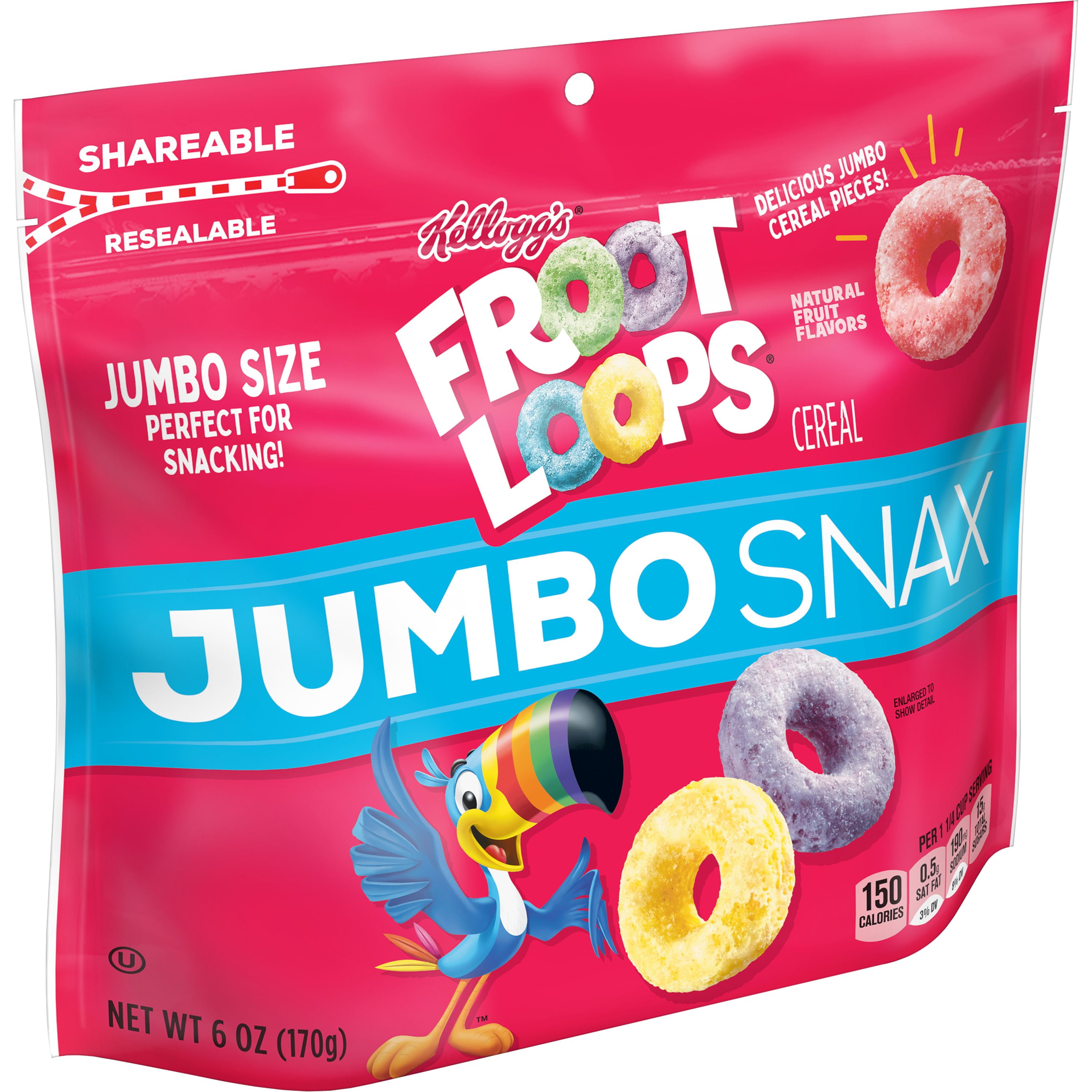 Kellogg's Froot Loops Jumbo Snax Cereal Snacks, Original, 6 Oz, Bag