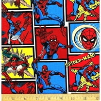 1 Yard - Marvel Spiderman Block Blue & Red Cotton Fabric (Great for Quilting, Sewing, Craft Projects, Throw Pillows & More) 1 Yard X 44" Wide