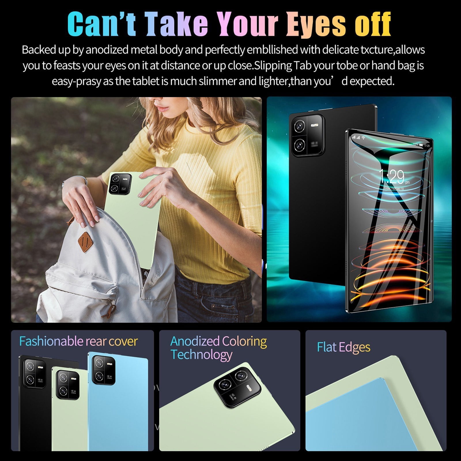 10.1 Inch Android Tablet with SIM Card Slot, 2GB RAM 32GB Storage, 3G Phone Call, Dual Camera, 5G WiFi, MTK Octa-Core, Bluetooth, GPS