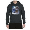 thumbnail image 2 of Wolves and the Moon in the Winter Night | Mens Animal Lover Hooded Sweatshirt Graphic Hoodie, Heather Black, Small, 2 of 3