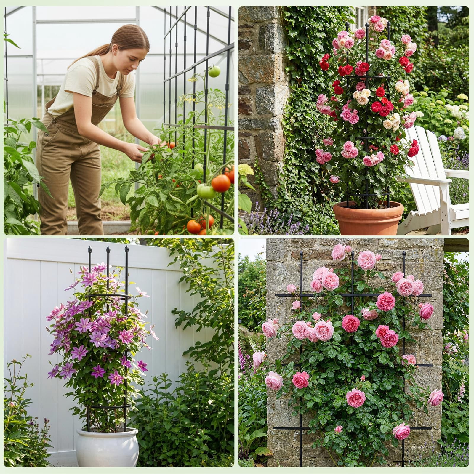 2 Pack Garden Trellis  47" For Potted Plants Tomato Cages Plant & Supports Vines Crop Climbing Indoor Outdoor Flower Vegetable Pots