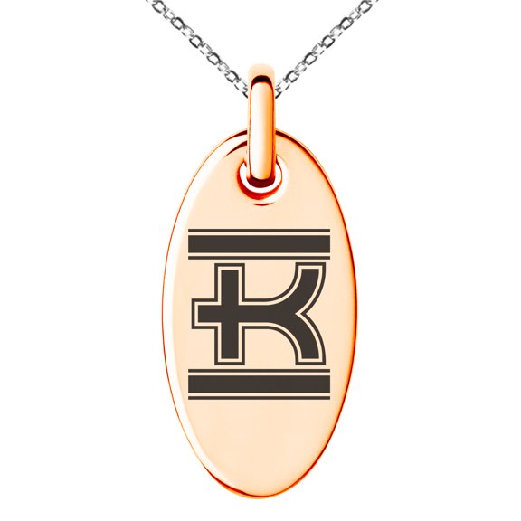 Stainless Steel Letter K Initial Empire Monogram Engraved Small Oval Charm Pendant Necklace