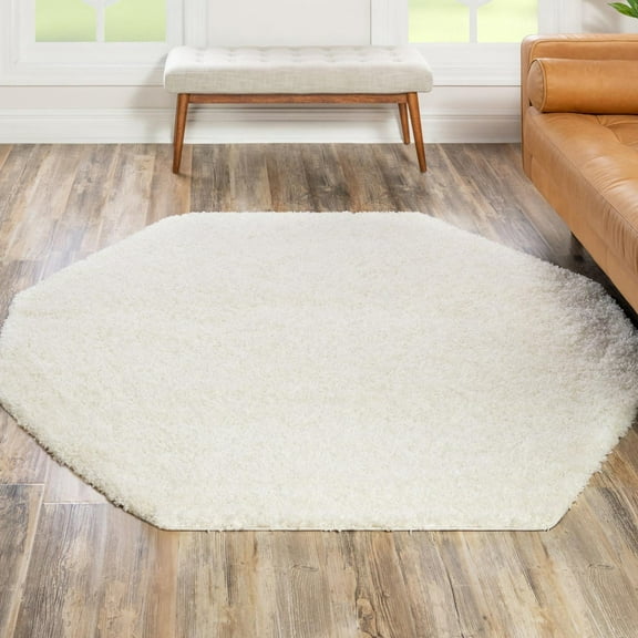 Unique Loom Solid Shag Collection Area Rug (7' 10" Octagon Snow White)