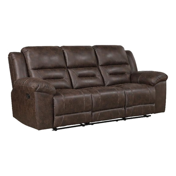 Henry Manual Double Reclining Sofa- Pillow Tuft Dark Brown Microfiber