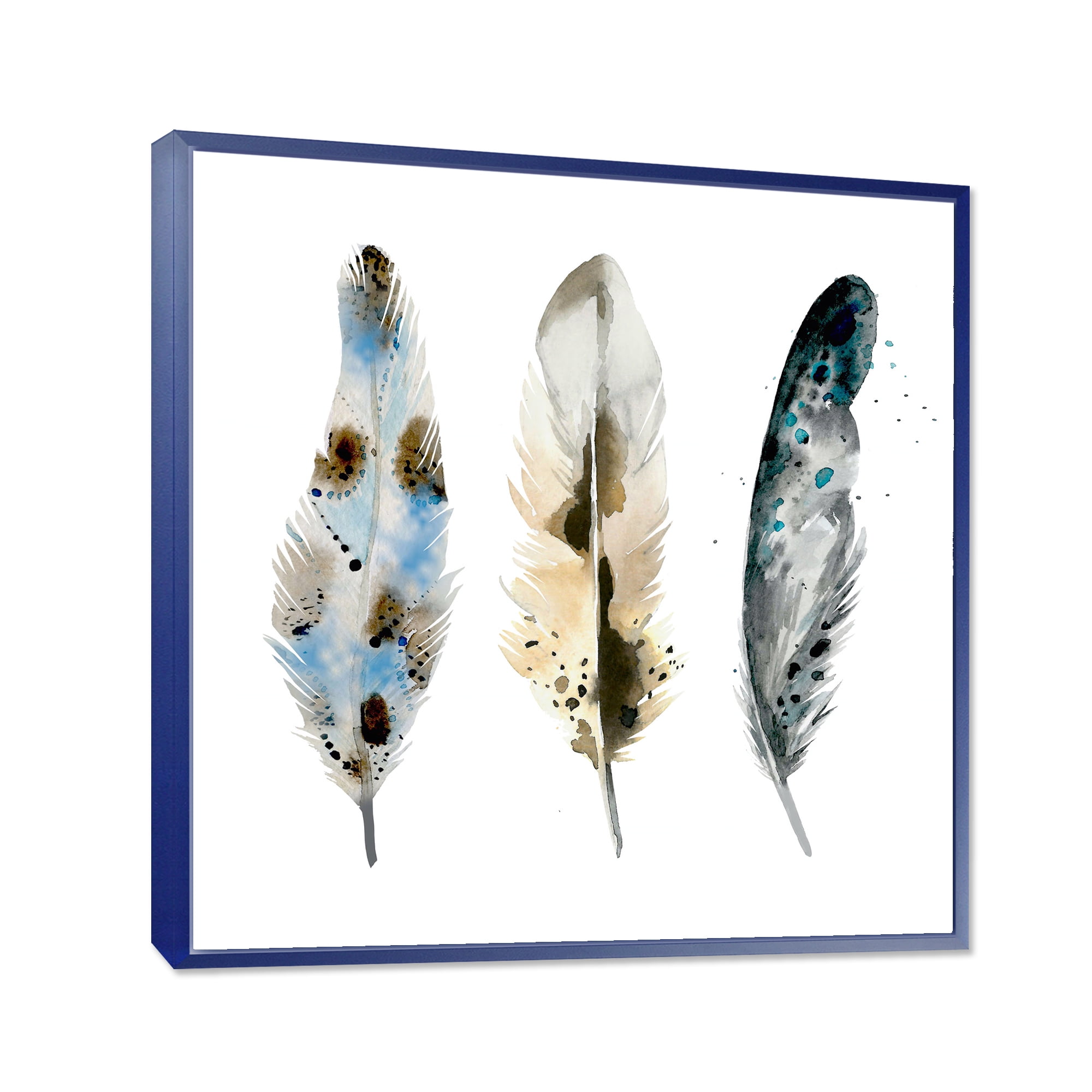 Designart 'Colourful Boho Art Feathers V' Bohemian & Eclectic Framed Canvas Wall Art Print