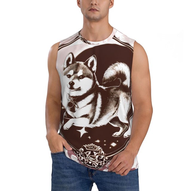 Fotbe Vintage Husky Dog Men's Camiseta sin Mangas Estampada para Hombres, Playera Casual para Gimnasio, Entrenamiento, Playa-3X-Large