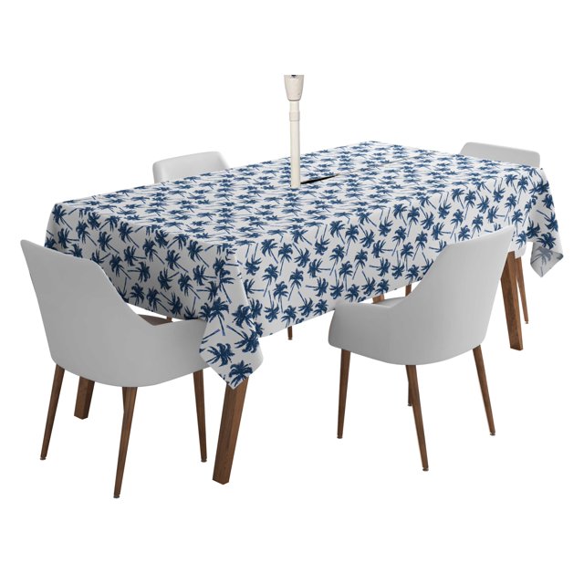 Vargottam Indoor/OutdoorTablecloth58x82 Inch RectangleTablecloth with Umbrella Hole and Zip- Waterproof PatioTableCloths- TableCovers for Backyard RectangularTable- White2