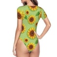 thumbnail image 4 of Haiem Sunflower Leaves Women's Crew Neck Short Sleeve Bodysuit Tops Stretchy Slim Basic-Small, 4 of 9