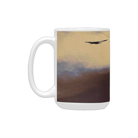 

Horror Decor Dark Soul From a Scary Movie Film on the Hills with Clouds and Flying Crows Print Black Ceramic Mug (15 OZ) (Made In USA)