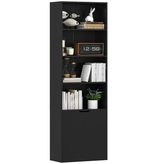 HOMCOM Bibliothèque Ouverte à 4 Niveaux pour Bureau à Domicile avec Porte, Noir