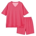 thumbnail image 4 of HOMBOM Big Girls Summer Outfits Casual Fashion Solid Color V Neck Short Sleeve T-Shirt and Shorts 2 Piece Set Age 4-15 Years,Hot Pink,4-5 Years, 4 of 7