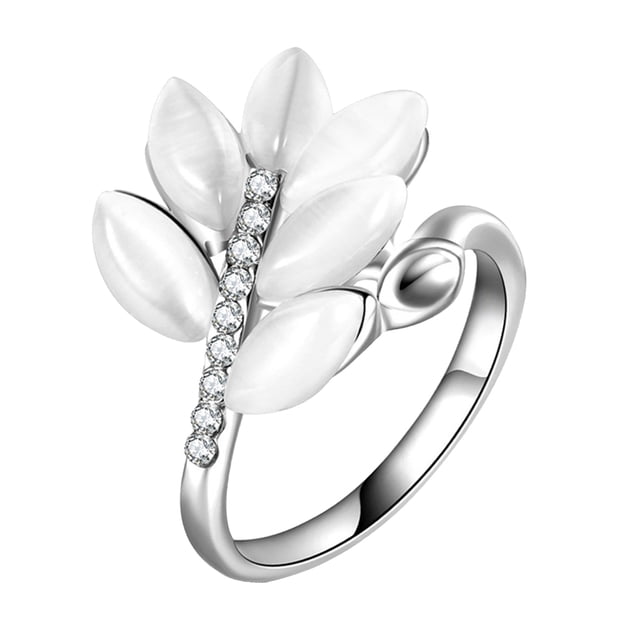 Elegante de piedra de ópalo de de imitación de moda 6/7/8 plata Zulema Anillo de la venda del Rhinestone