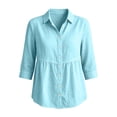 thumbnail image 4 of Feancey Women's Cotton Linen Button Down Shirt 3/4 Sleeve Collared Peplum Blouse Lightweight Casual Beach Vacation Shirts Gifts for Mom Sky Blue XXL, 4 of 7