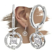 EVELYNI Sterling Silver Hoop Dangle Earrings for Women Girl White Gold Plated Hypoallergenic Charms Earring Dainty Jewelry with Cubic Zirconia Fashion Birthday Gift for Women Girls